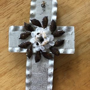 Handcrafted Rustic White Embellished Cross